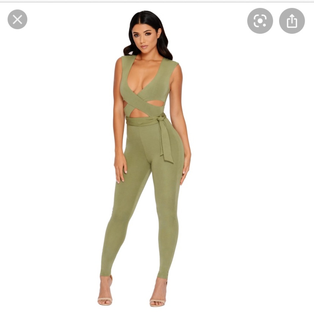 Oh Polly criss cross green jumpsuit